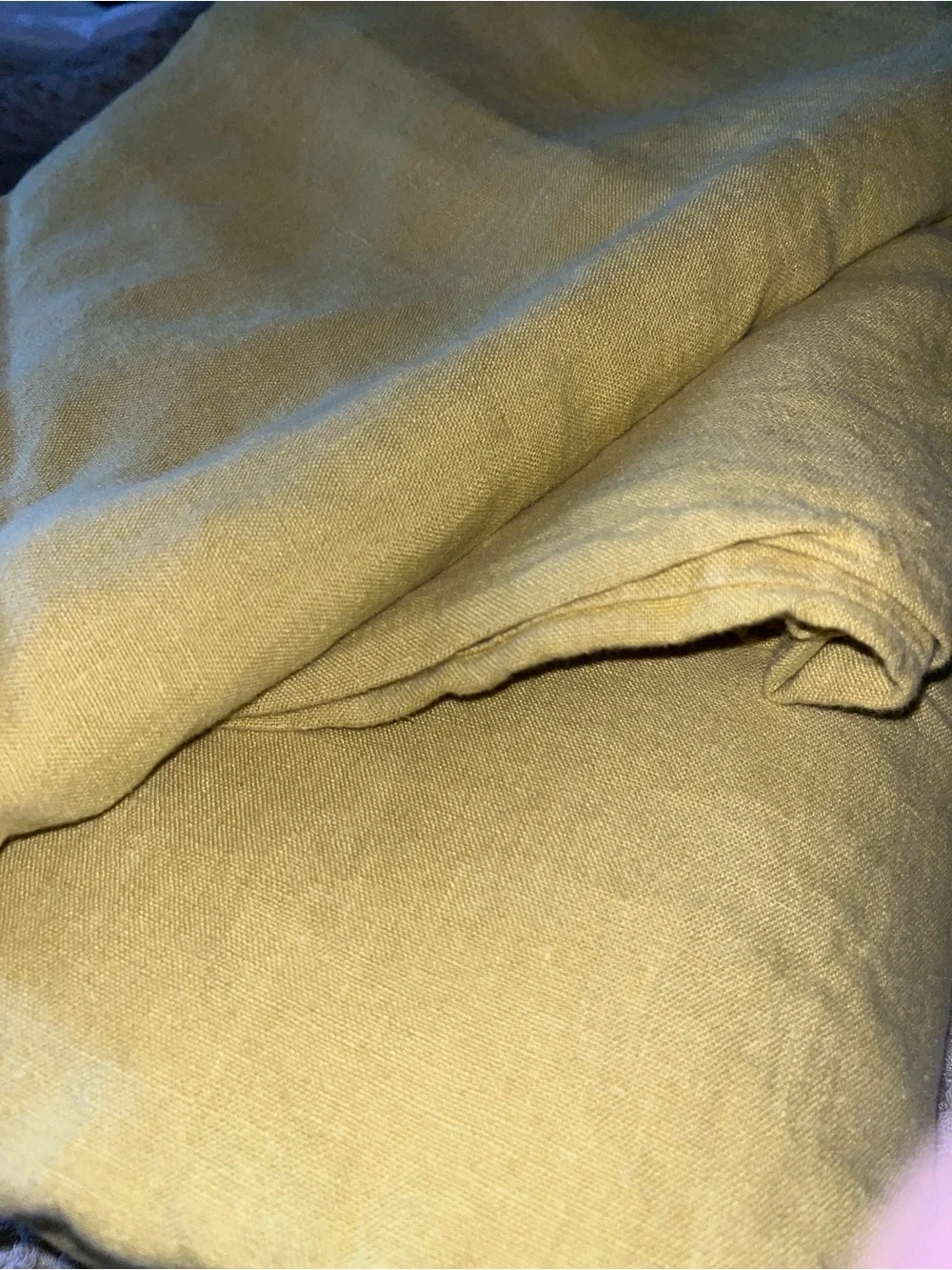 Olive Green/yellow king size Linen Duvet Cover Set includes 2 pillow cases NWOT